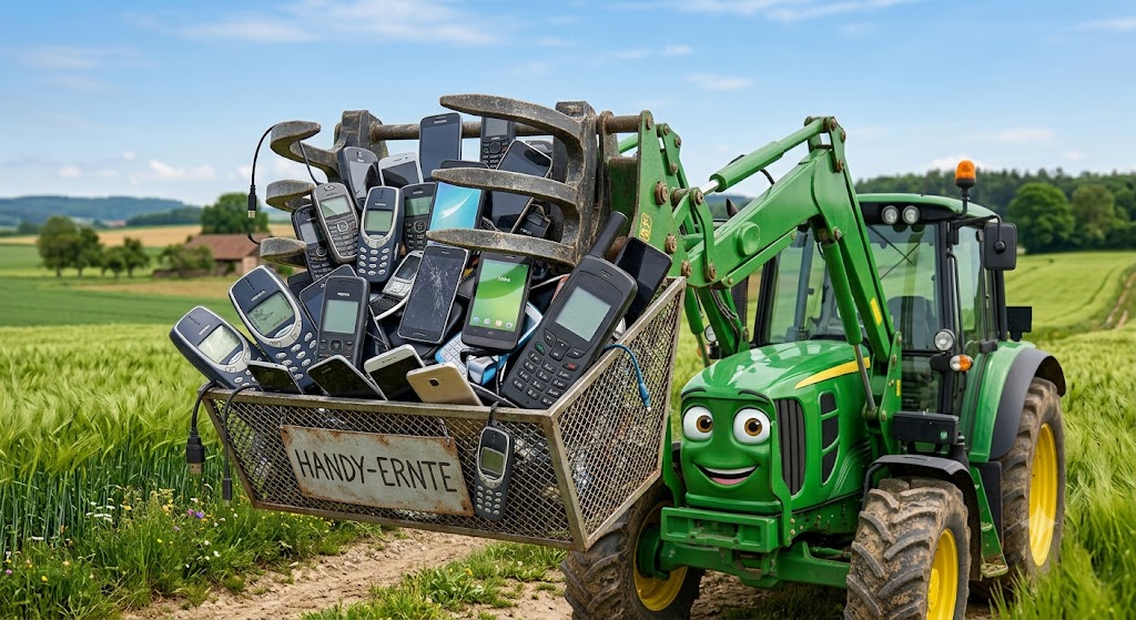 Green tractor in a field